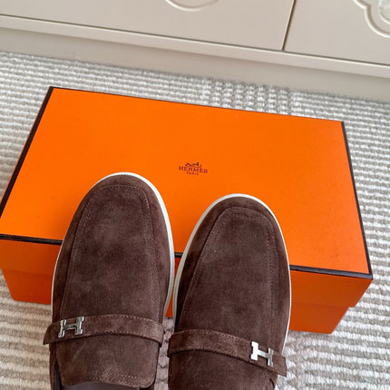HM 25S MULES IN DARK BROWN SUEDE WITH SILVER HARDWARE