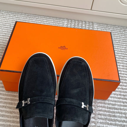 HM 25S MULES IN BLACK SUEDE WITH SILVER HARDWARE