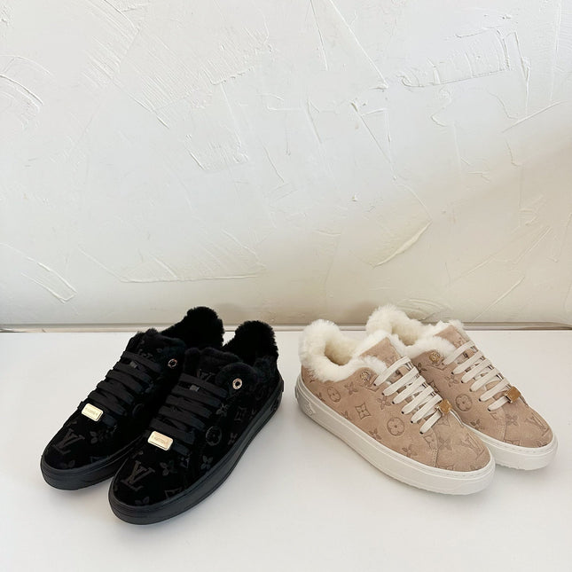 TIME OUT SNEAKER IN BLACK MONOGRAM EMBOSSED SUEDE WITH FLEECE LINING