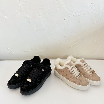TIME OUT SNEAKER IN DESERT BROWN MONOGRAM EMBOSSED SUEDE WITH FLEECE LINING