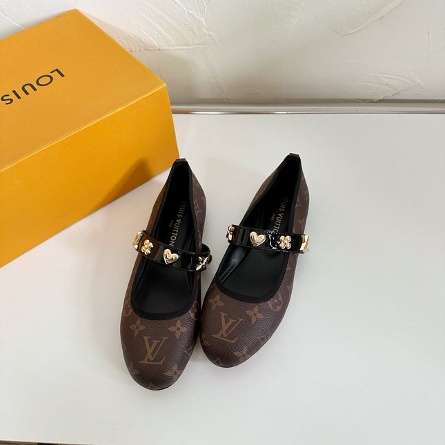 ROMY FLAT BALLERINA IN CHOCOLATE BROWN MONOGRAM CALFSKIN