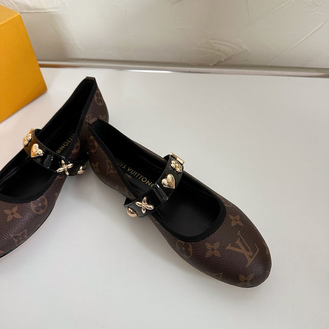 ROMY FLAT BALLERINA IN CHOCOLATE BROWN MONOGRAM CALFSKIN
