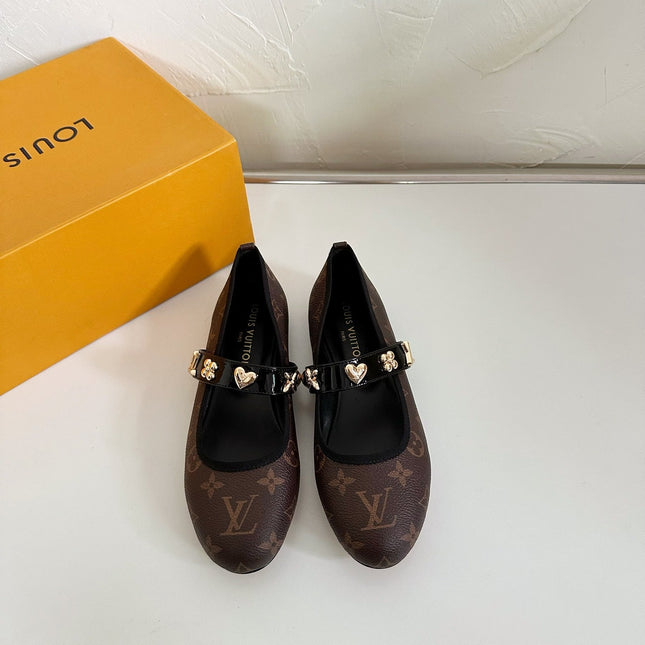ROMY FLAT BALLERINA IN CHOCOLATE BROWN MONOGRAM CALFSKIN