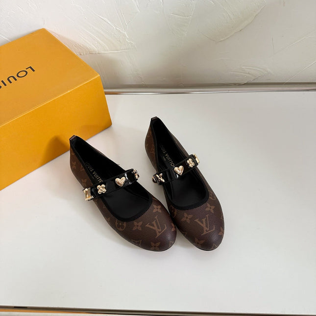ROMY FLAT BALLERINA IN CHOCOLATE BROWN MONOGRAM CALFSKIN