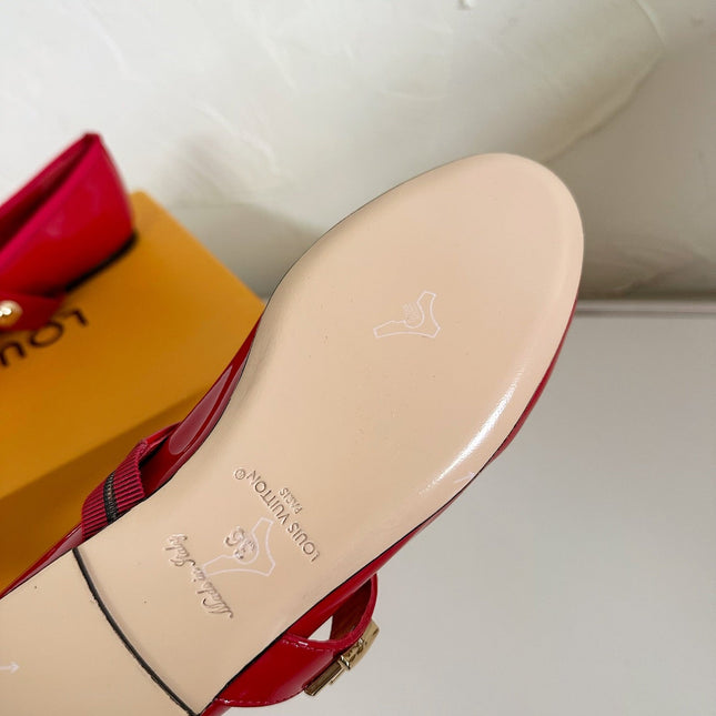 ROMY FLAT BALLERINA IN RUBY RED PATENT CALFSKIN