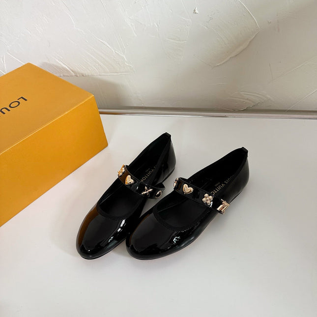 ROMY FLAT BALLERINA IN BLACK PATENT CALFSKIN