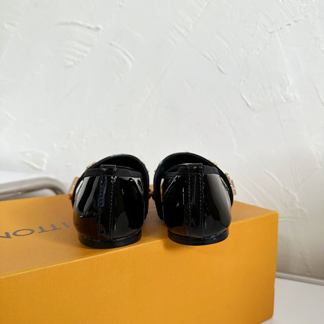 ROMY FLAT BALLERINA IN BLACK PATENT CALFSKIN