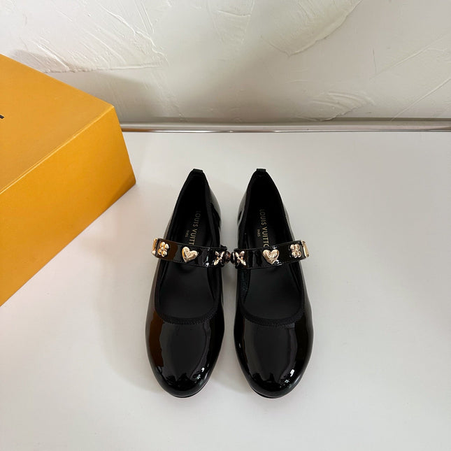 ROMY FLAT BALLERINA IN BLACK PATENT CALFSKIN