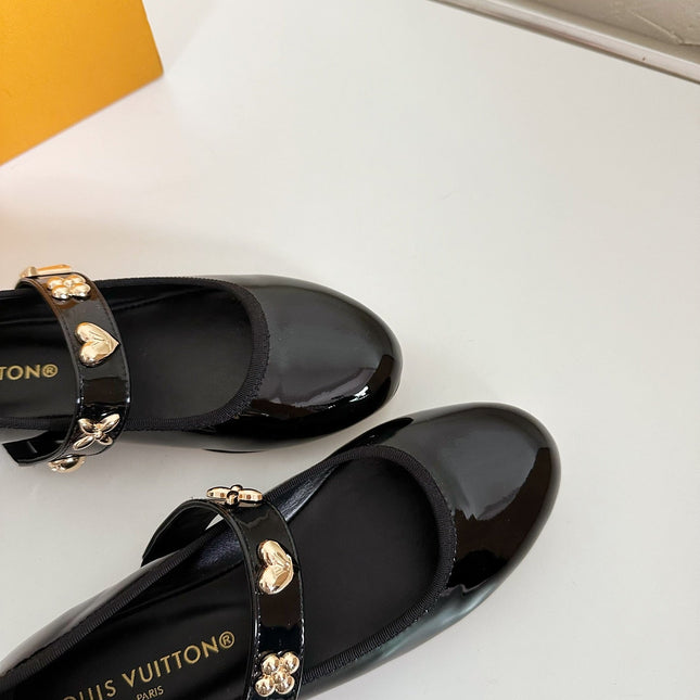 ROMY FLAT BALLERINA IN BLACK PATENT CALFSKIN