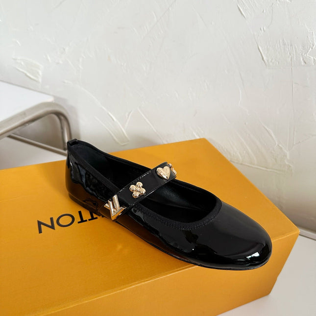 ROMY FLAT BALLERINA IN BLACK PATENT CALFSKIN