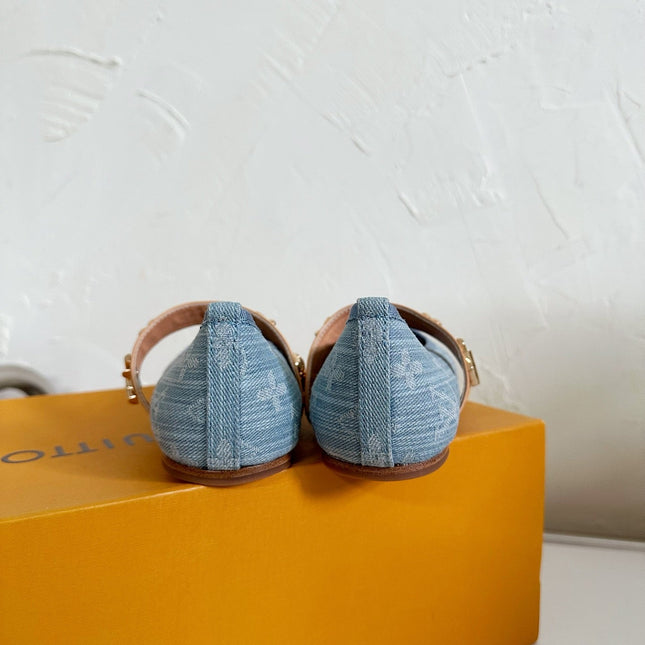 ROMY FLAT BALLERINA IN LIGHT BLUE MONOGRAM DENIM