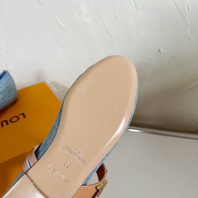 ROMY FLAT BALLERINA IN LIGHT BLUE MONOGRAM DENIM