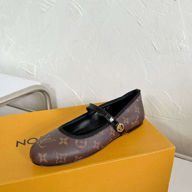 ROMY FLAT BALLERINA IN BROWN MONOGRAM CALFSKIN