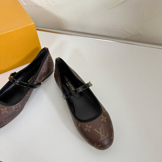 ROMY FLAT BALLERINA IN BROWN MONOGRAM CALFSKIN