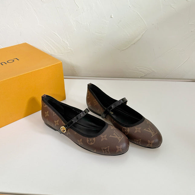 ROMY FLAT BALLERINA IN BROWN MONOGRAM CALFSKIN