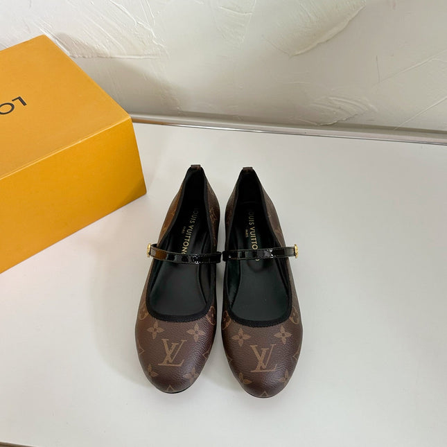 ROMY FLAT BALLERINA IN BROWN MONOGRAM CALFSKIN