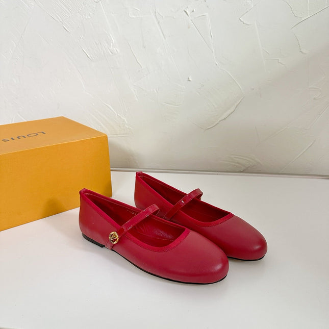 ROMY FLAT BALLERINA IN RUBY RED CALFSKIN