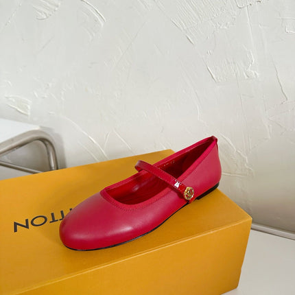 ROMY FLAT BALLERINA IN RUBY RED CALFSKIN