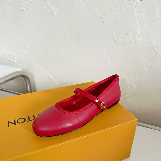 ROMY FLAT BALLERINA IN RUBY RED CALFSKIN