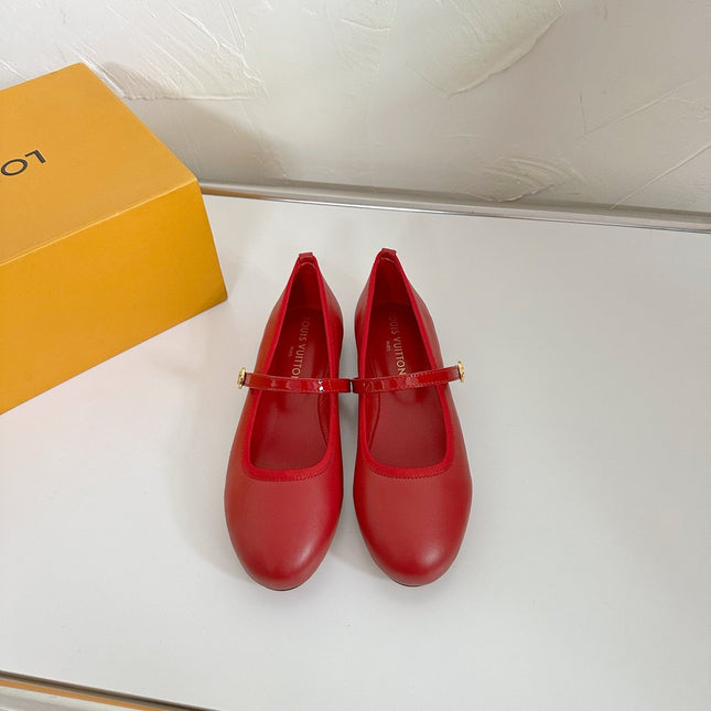 ROMY FLAT BALLERINA IN RUBY RED CALFSKIN