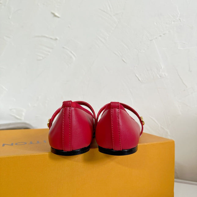 ROMY FLAT BALLERINA IN RUBY RED CALFSKIN