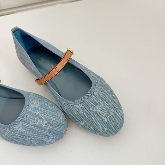 ROMY FLAT BALLERINA IN LIGHT BLUE MONOGRAM DENIM FABRIC