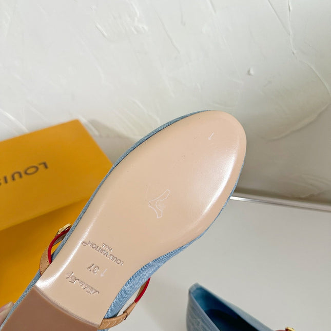ROMY FLAT BALLERINA IN LIGHT BLUE MONOGRAM DENIM FABRIC