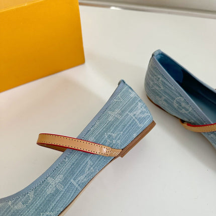 ROMY FLAT BALLERINA IN LIGHT BLUE MONOGRAM DENIM FABRIC