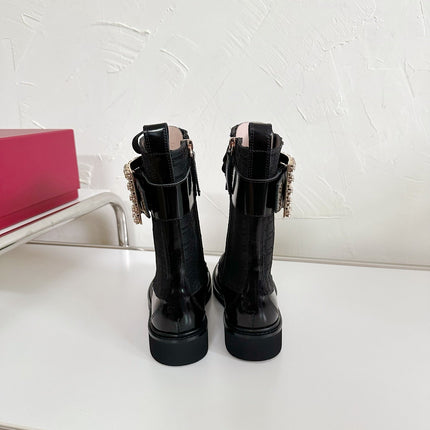 VIV' RANGERS STRASS BUCKLE BOOTS IN BLACK FABRICS