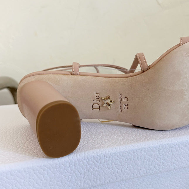 MEDIUM SQUARE HEEL SANDAL IN BLUSH PINK LAMBSKIN