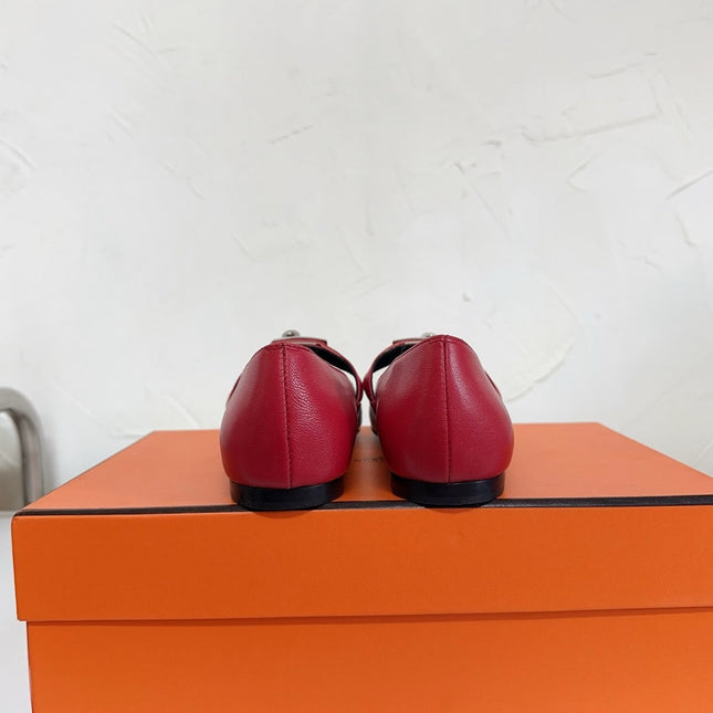 KIARA FLAT PUMP IN RUBY RED CALFSKIN