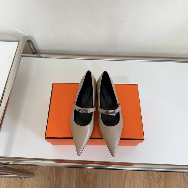 KIARA FLAT PUMP IN KHAKI BROWN CALFSKIN