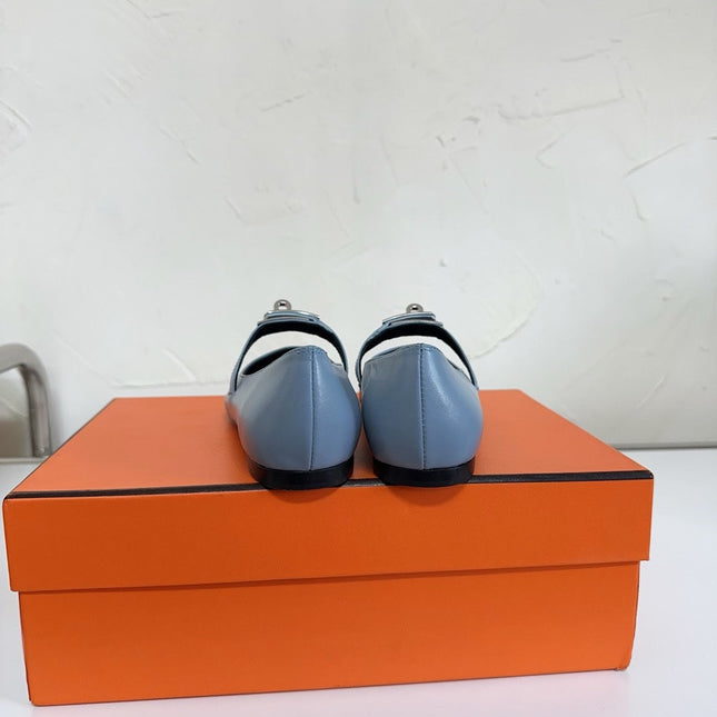 KIARA FLAT PUMP IN CERULEAN BLUE CALFSKIN