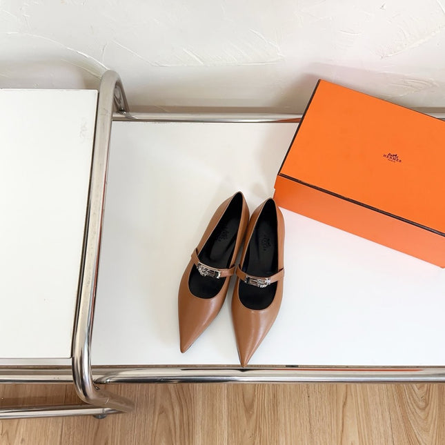 KIARA FLAT PUMP IN SEPIA BROWN CALFSKIN