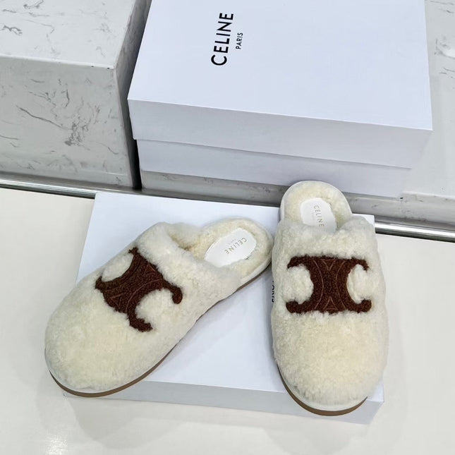 CELINE 25S GEORGIA SLIDE IN SHEARLING IN IVORY
