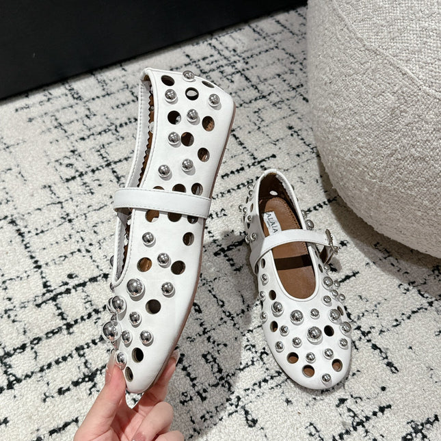 ALAIA PEARL MARY JANE SHOES IN WHITE LAMBSKIN