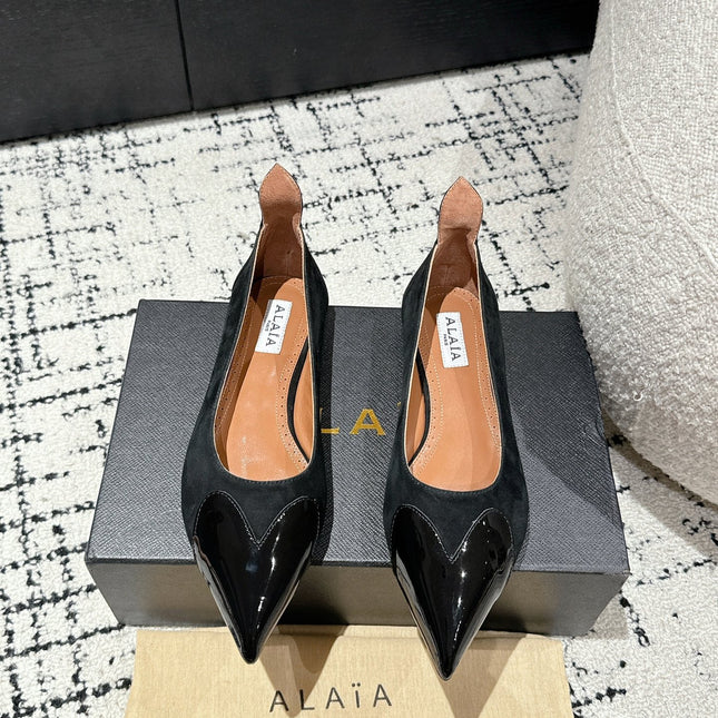ALAIA PUMP 1 CM IN BLACK SUEDE MIX BLACK CALFSKIN