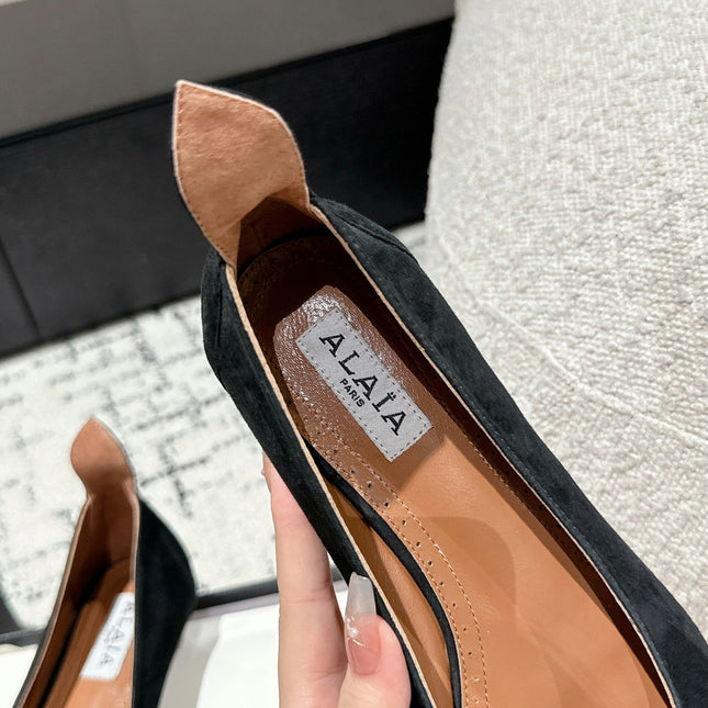 ALAIA PUMP 1 CM IN BLACK SUEDE MIX BLACK CALFSKIN