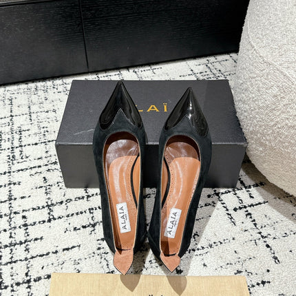 ALAIA PUMP 1 CM IN BLACK SUEDE MIX BLACK CALFSKIN