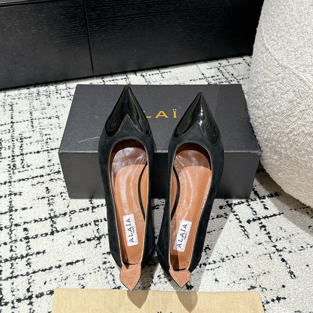 ALAIA PUMP 1 CM IN BLACK SUEDE MIX BLACK CALFSKIN