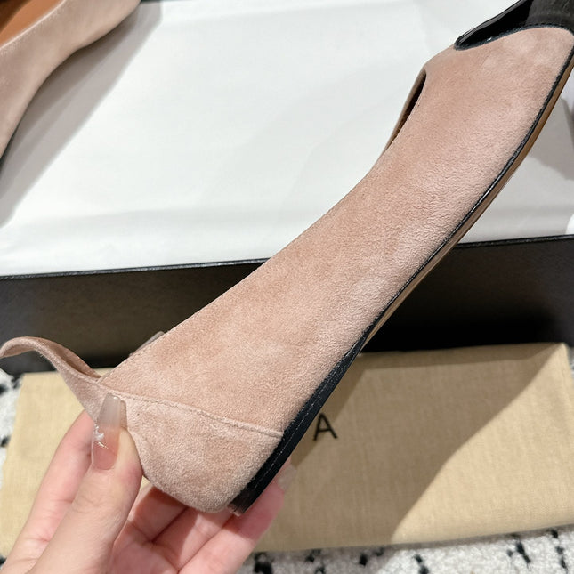 ALAIA PUMP 1 CM IN ALMOND BEIGE SUEDE MIX BLACK CALFSKIN