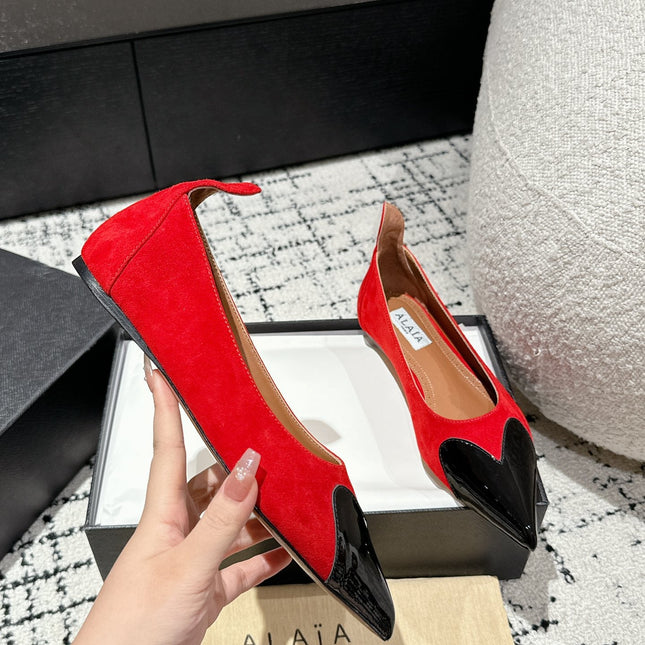 ALAIA PUMP 1 CM IN CHERRY RED SUEDE MIX BLACK CALFSKIN