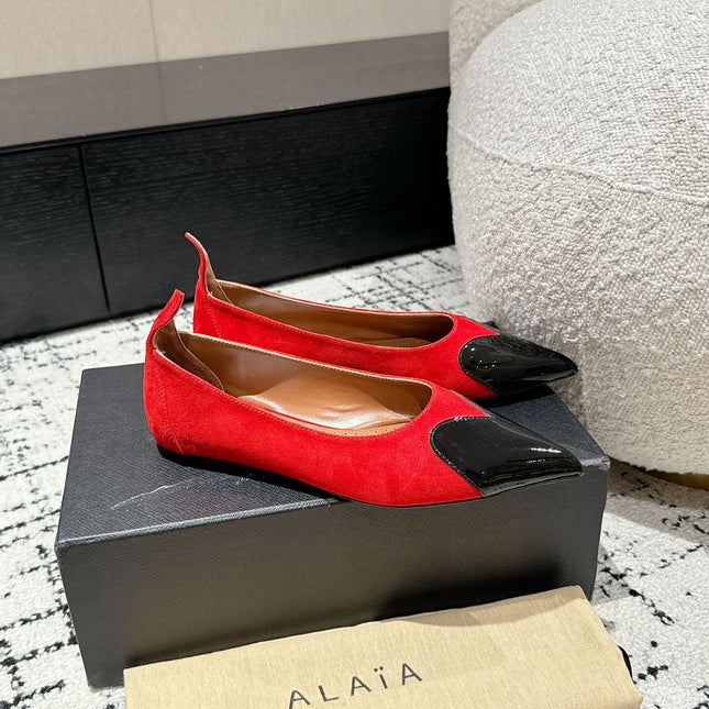 ALAIA PUMP 1 CM IN CHERRY RED SUEDE MIX BLACK CALFSKIN