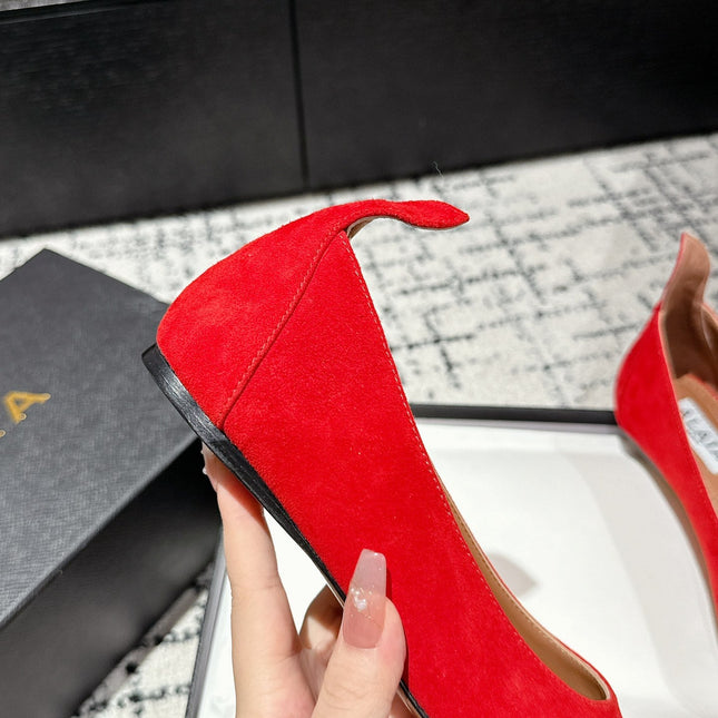 ALAIA PUMP 1 CM IN CHERRY RED SUEDE MIX BLACK CALFSKIN