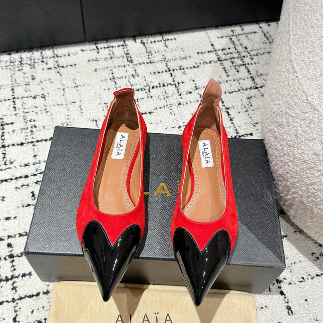 ALAIA PUMP 1 CM IN CHERRY RED SUEDE MIX BLACK CALFSKIN
