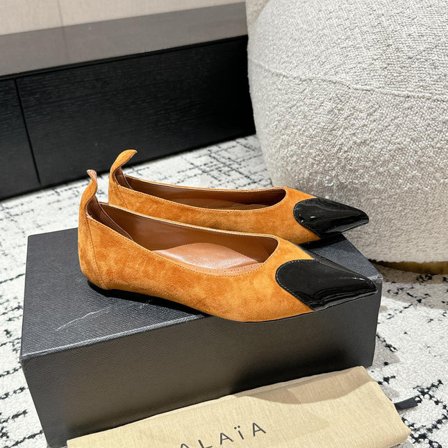 ALAIA PUMP 1 CM IN COPPER BROWN SUEDE MIX BLACK CALFSKIN