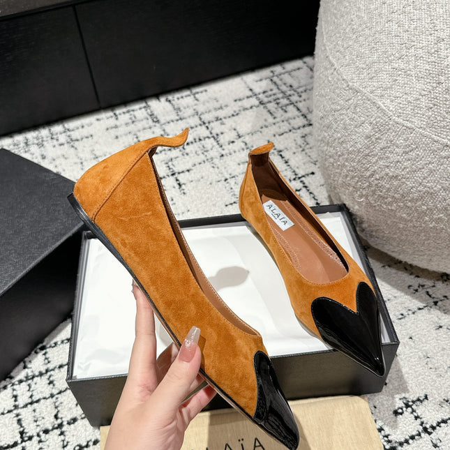 ALAIA PUMP 1 CM IN COPPER BROWN SUEDE MIX BLACK CALFSKIN