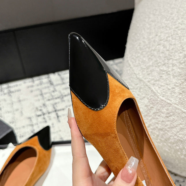 ALAIA PUMP 1 CM IN COPPER BROWN SUEDE MIX BLACK CALFSKIN