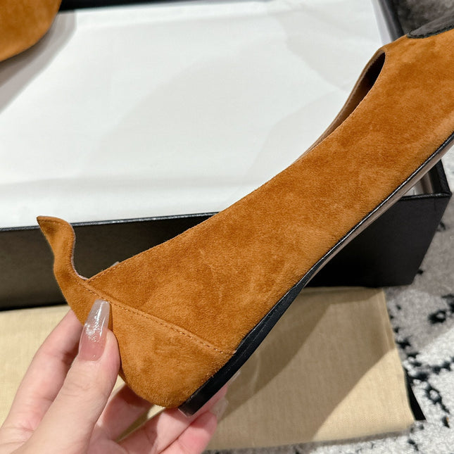 ALAIA PUMP 1 CM IN COPPER BROWN SUEDE MIX BLACK CALFSKIN