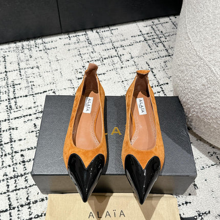 ALAIA PUMP 1 CM IN COPPER BROWN SUEDE MIX BLACK CALFSKIN
